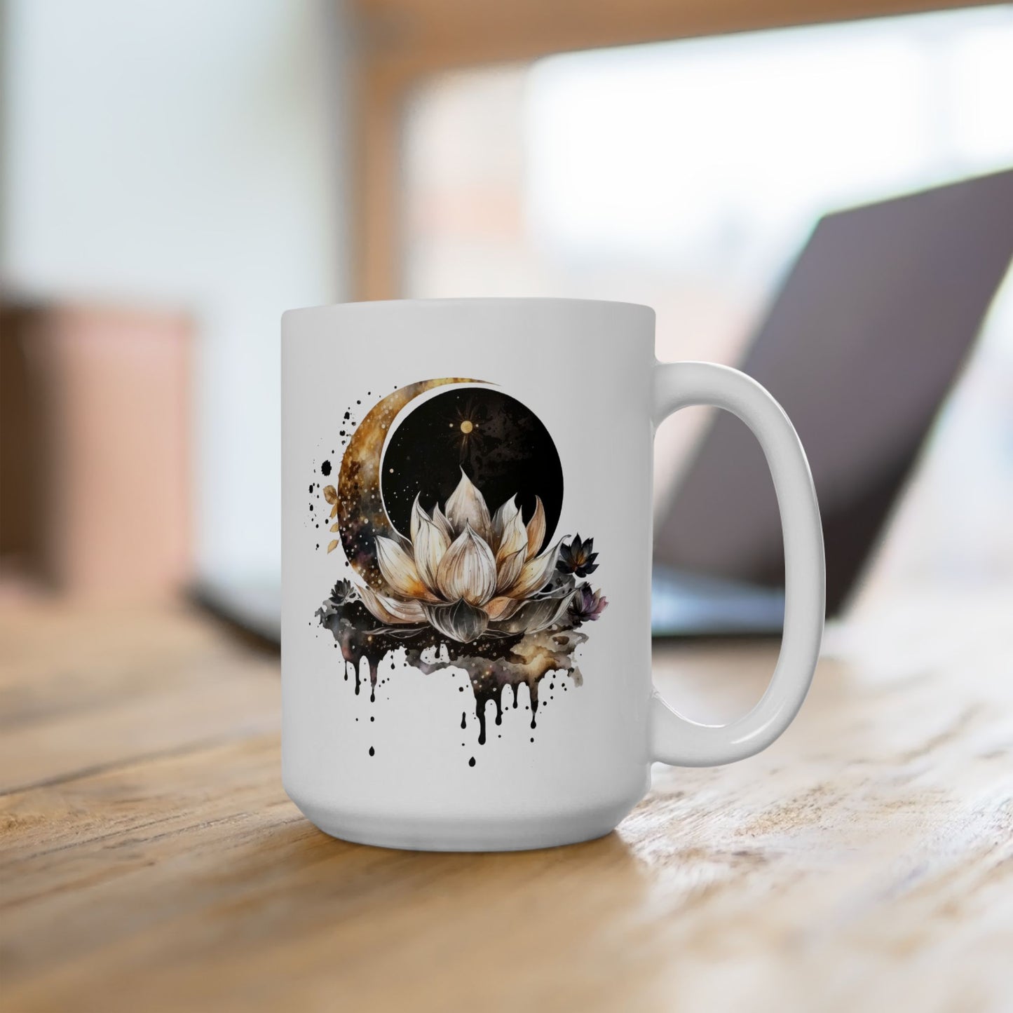 Celestial Moon Lotus Ceramic Mug 15oz.