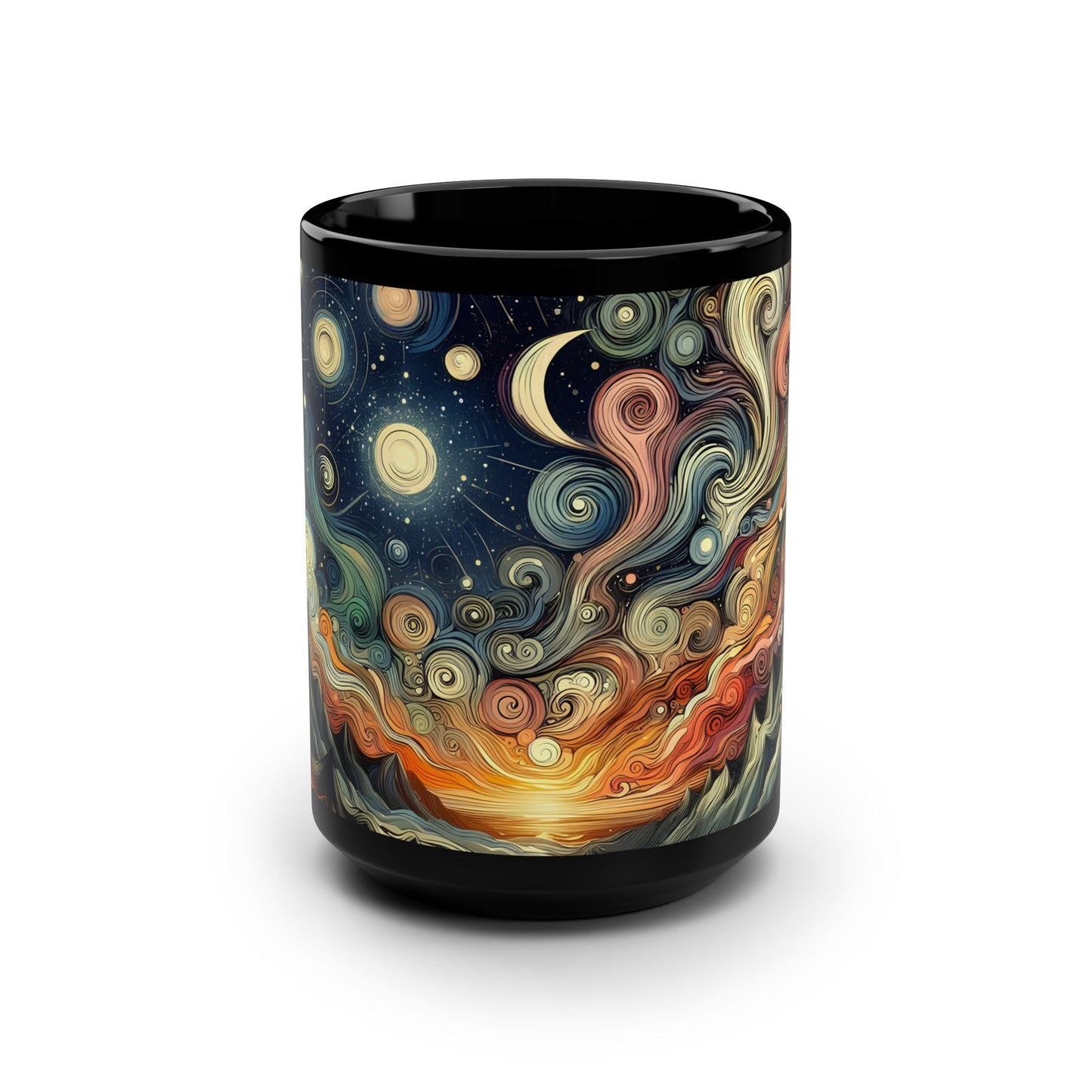 Cosmic Sunset Swirl Mug - 15oz Black Mug