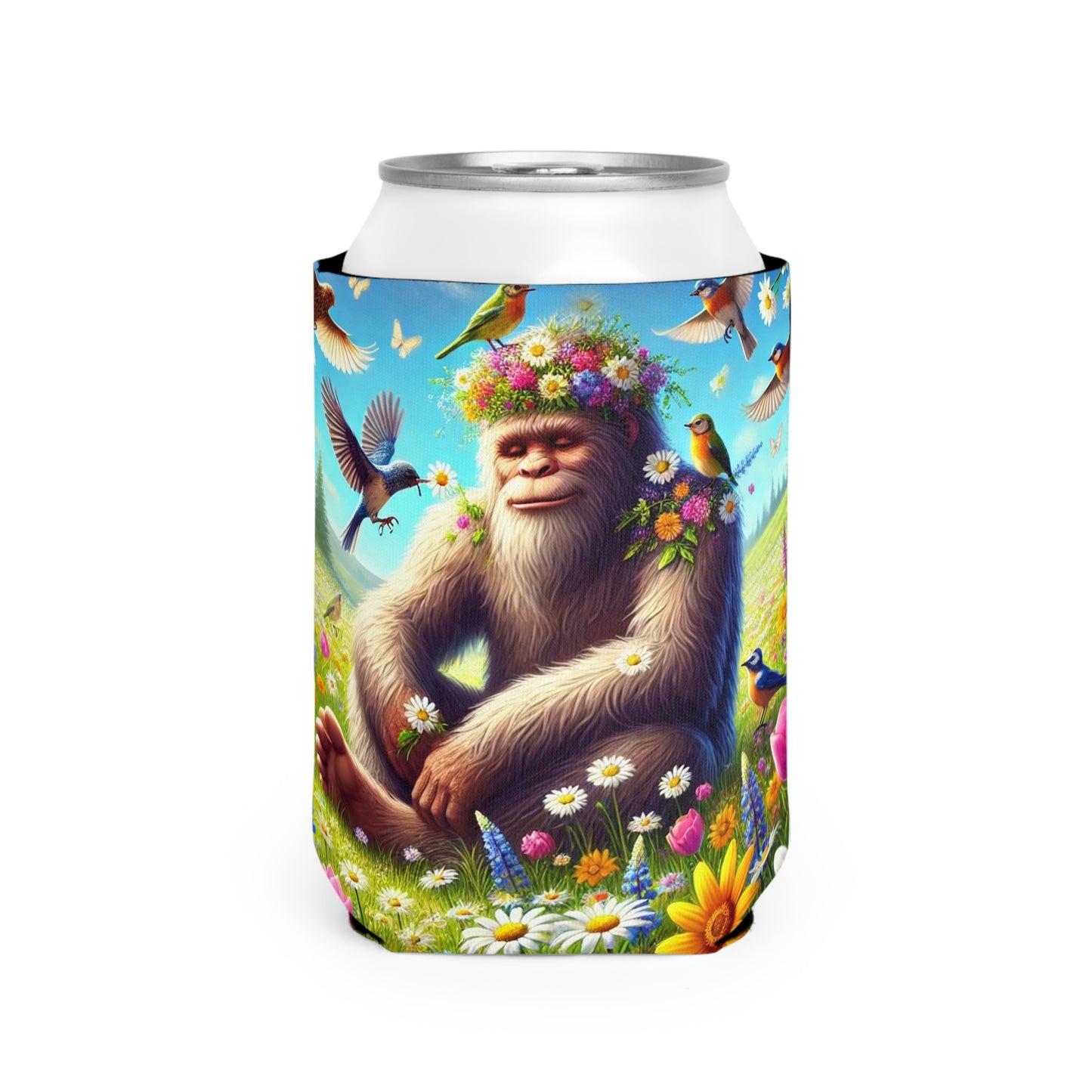 Sasquatch in Bloom Beverage Can Cooler Sleeve