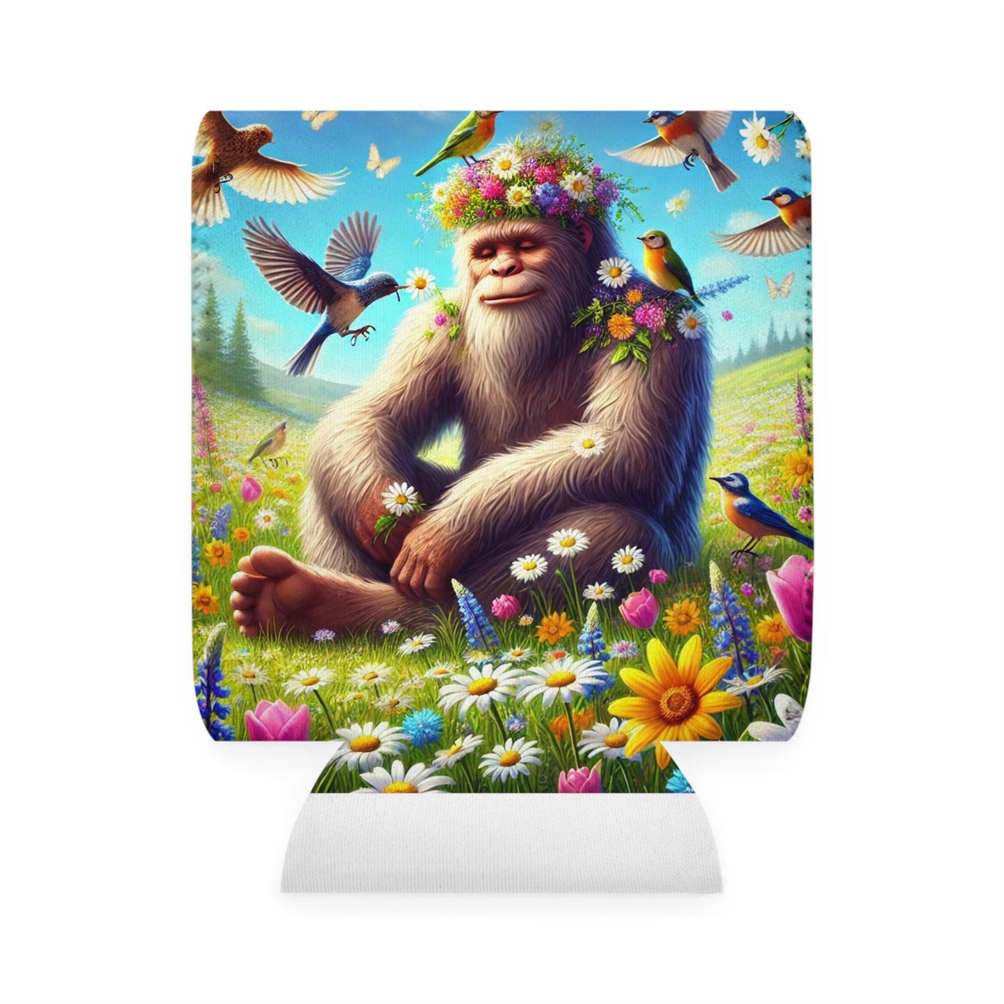Sasquatch in Bloom Beverage Can Cooler Sleeve