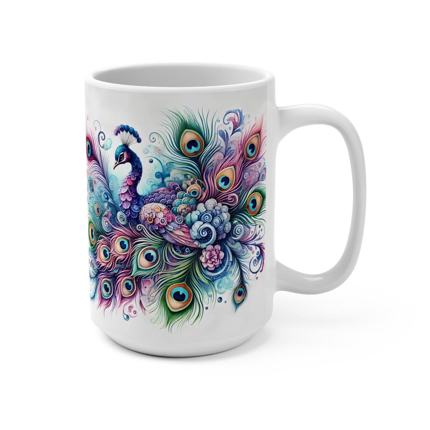 Colorful Peacock Mug - 15oz Coffee Cup