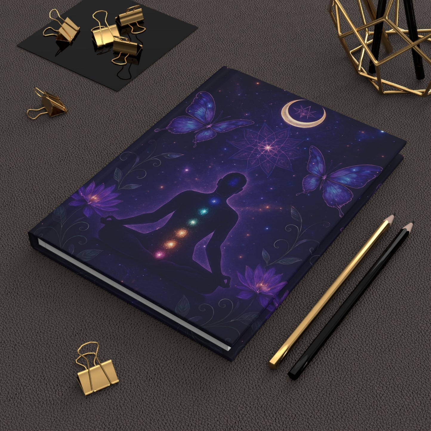 Chakra Meditation Hardcover Journal — Mystic Moon & Butterfly Spiritual Notebook