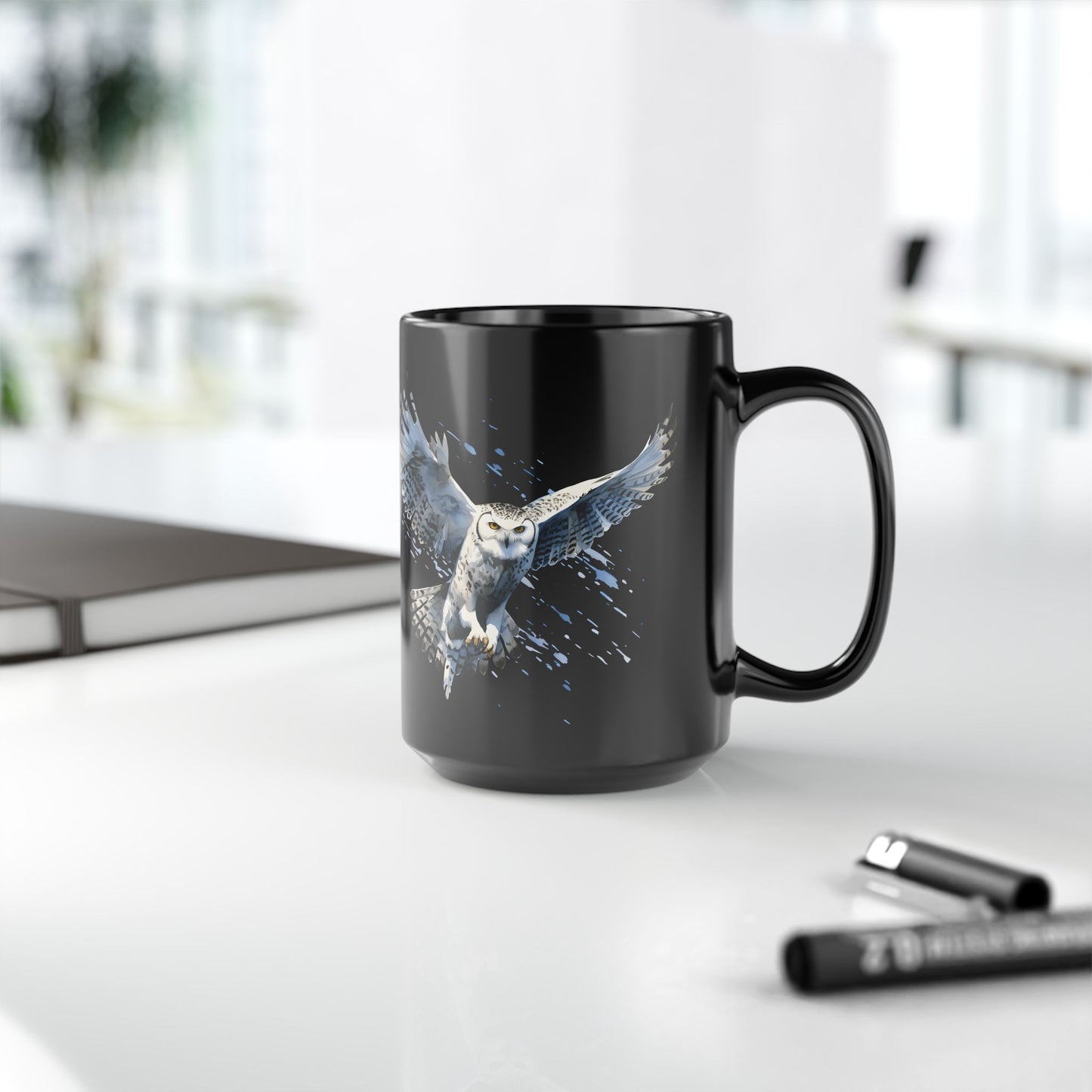 Owl-Inspired Black Mug, 15oz