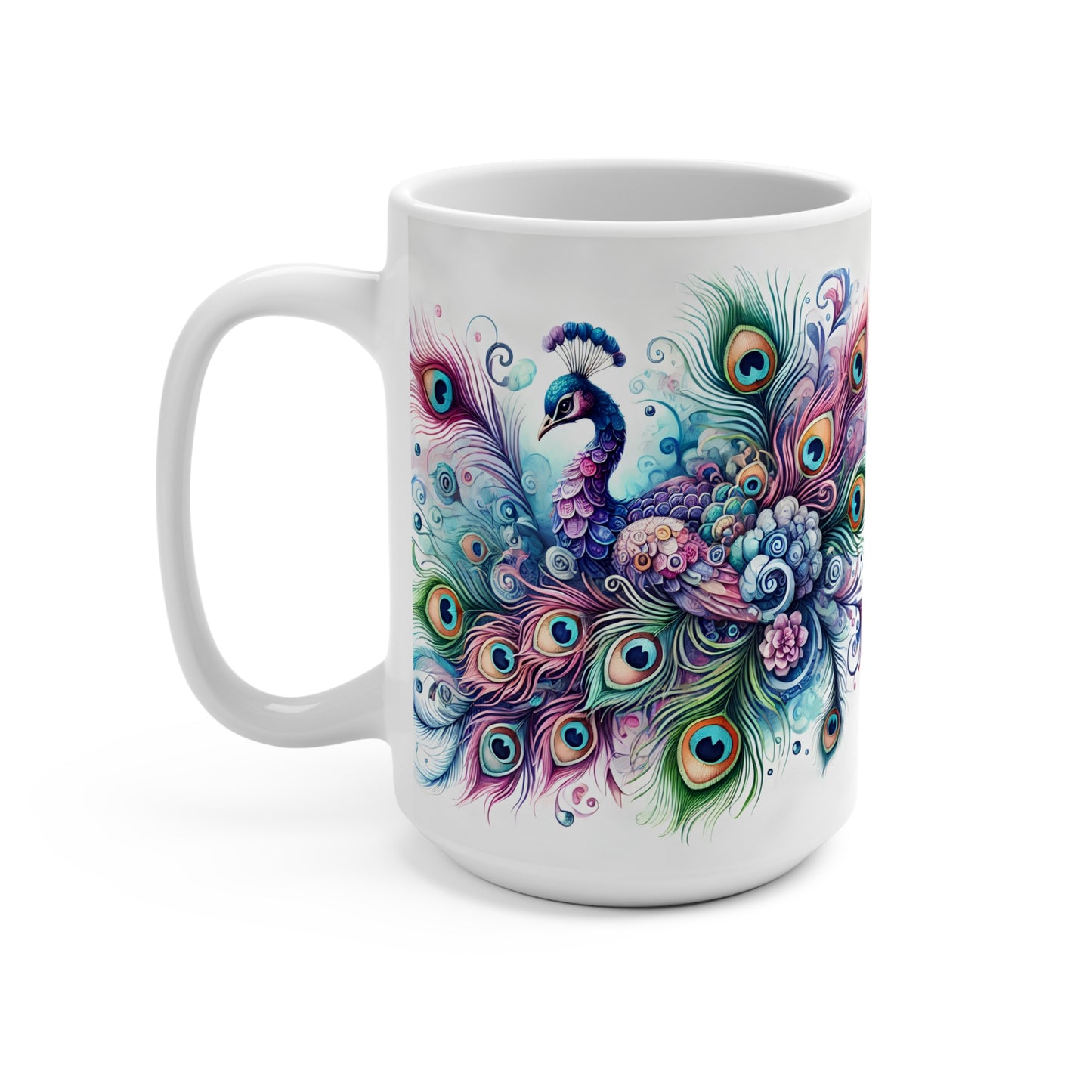 Colorful Peacock Mug - 15oz Coffee Cup