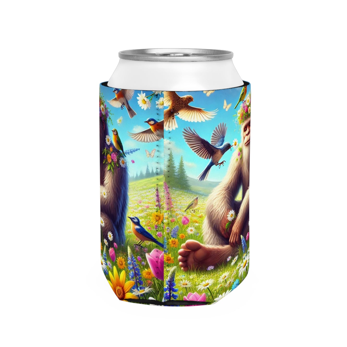 Sasquatch in Bloom Beverage Can Cooler Sleeve