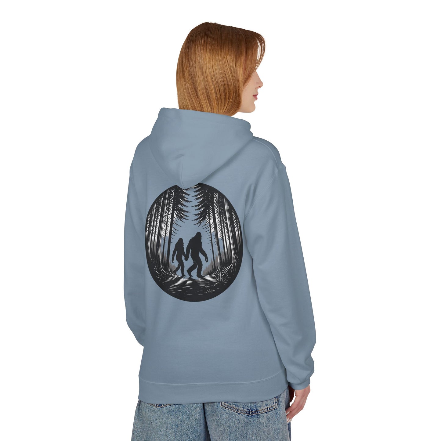 Mystical Bigfoot Couple Hoodie - Cozy Unisex Midweight Fleece Sweatshirt