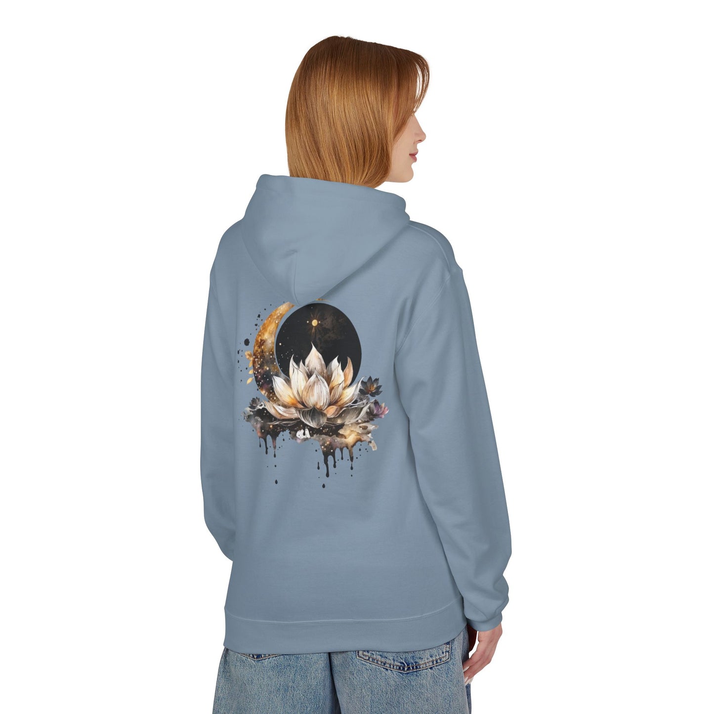 Lotus & Moon Fleece Hoodie – Cozy Unisex Sweatshirt
