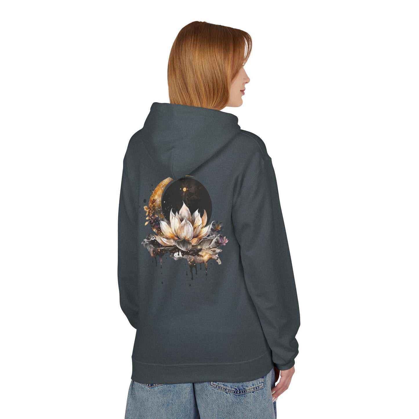 Lotus & Moon Fleece Hoodie – Cozy Unisex Sweatshirt