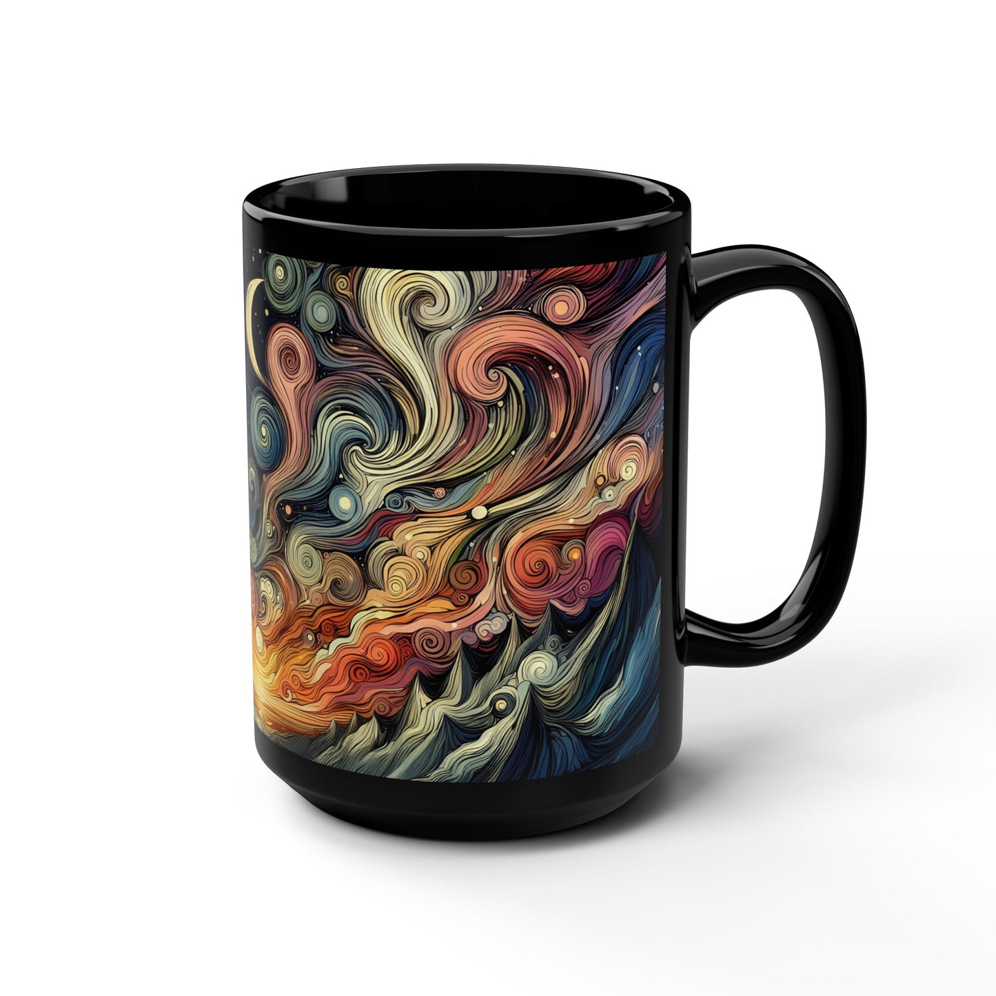 Cosmic Sunset Swirl Mug - 15oz Black Mug