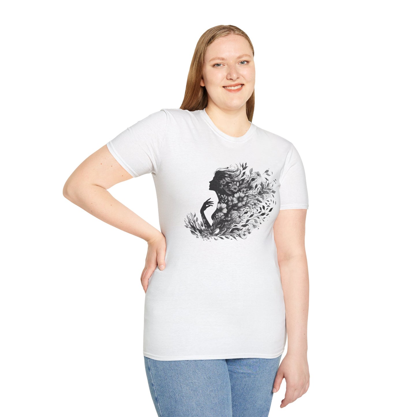Floral Goddess Silhouette Unisex Softstyle T-Shirt