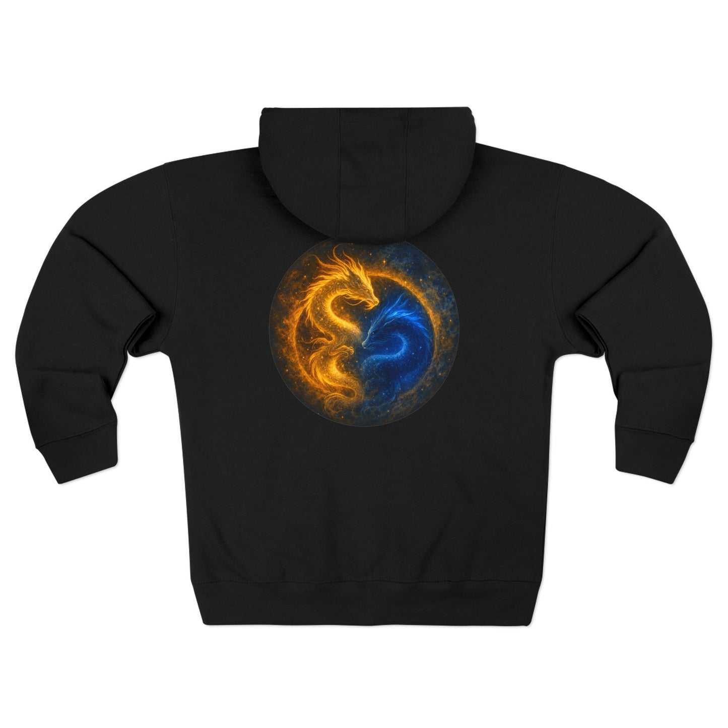 Gemini Yin Yang Zip Hoodie — Blue & Gold Elemental Dragon Yin-Yang Zip-Up