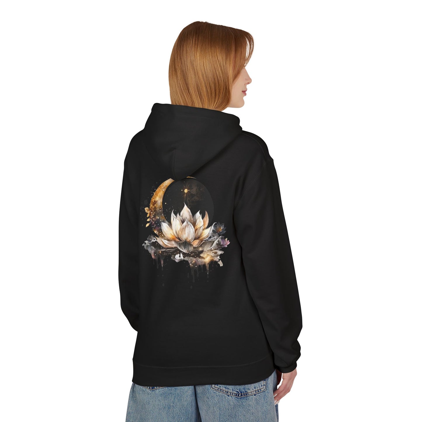 Lotus & Moon Fleece Hoodie – Cozy Unisex Sweatshirt