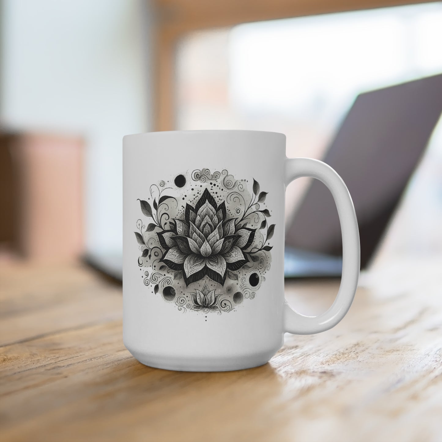Elegant Floral Lotus Mug 15oz