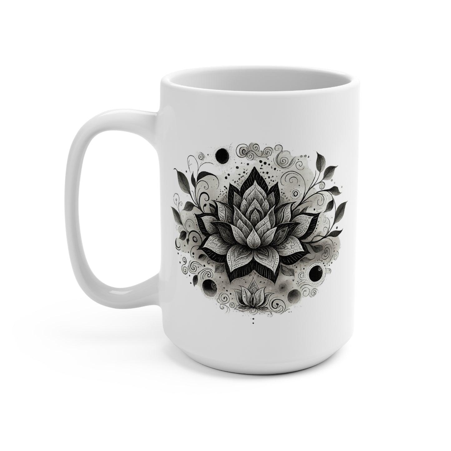 Elegant Floral Lotus Mug 15oz