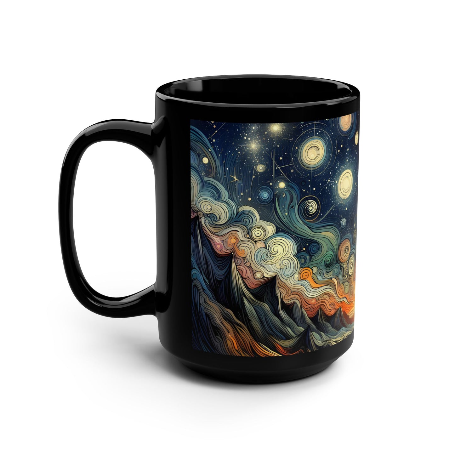 Cosmic Sunset Swirl Mug - 15oz Black Mug