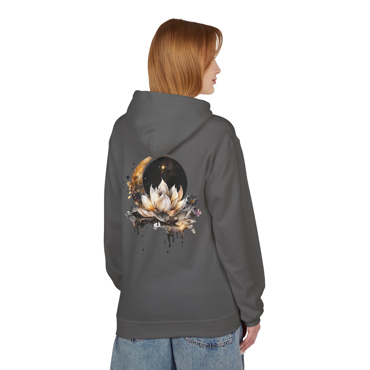 Lotus & Moon Fleece Hoodie – Cozy Unisex Sweatshirt