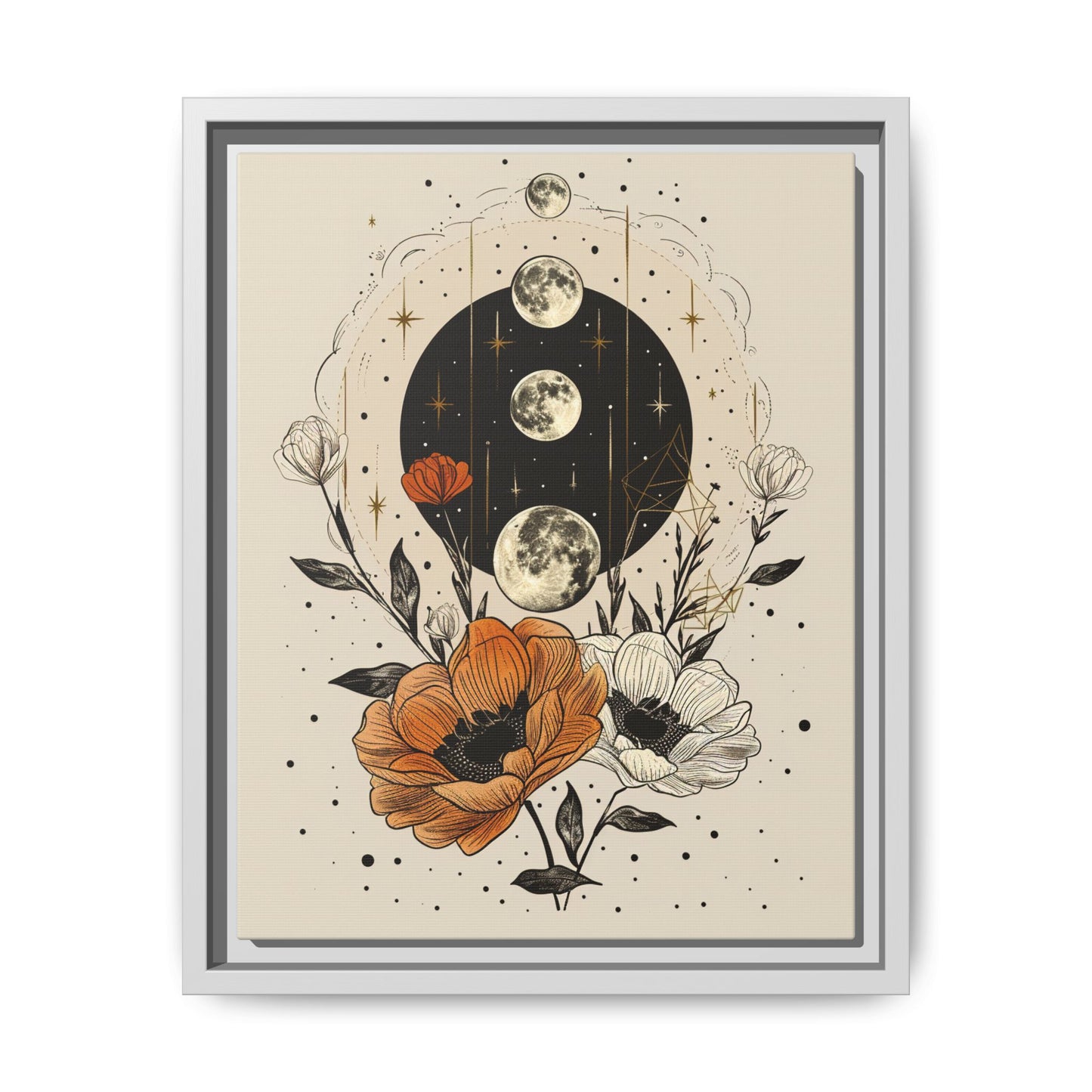 Multi-Color Floral Moon Phase Canvas Print 11x14