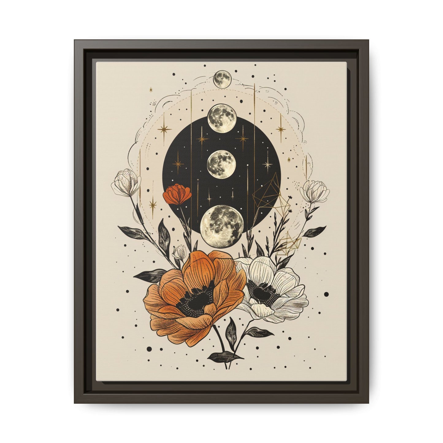 Multi-Color Floral Moon Phase Canvas Print 11x14