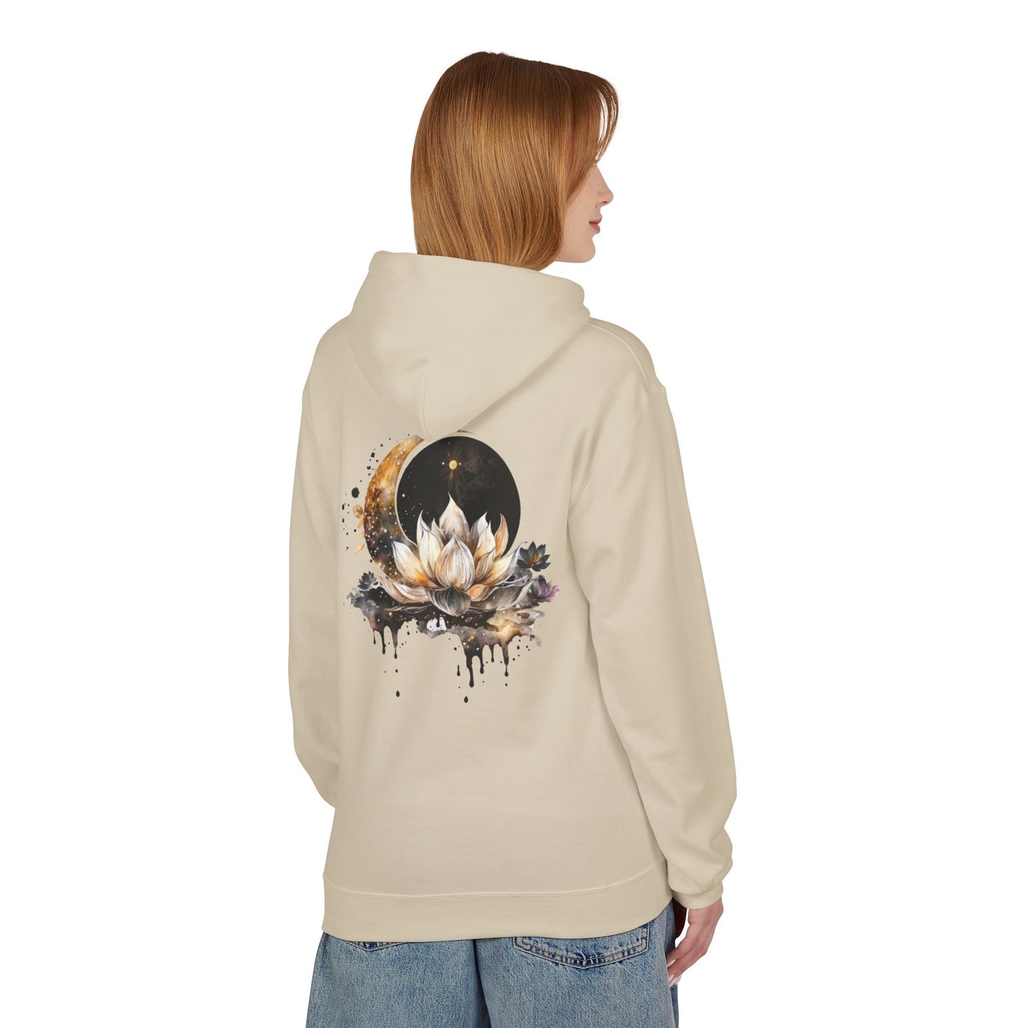 Lotus & Moon Fleece Hoodie – Cozy Unisex Sweatshirt