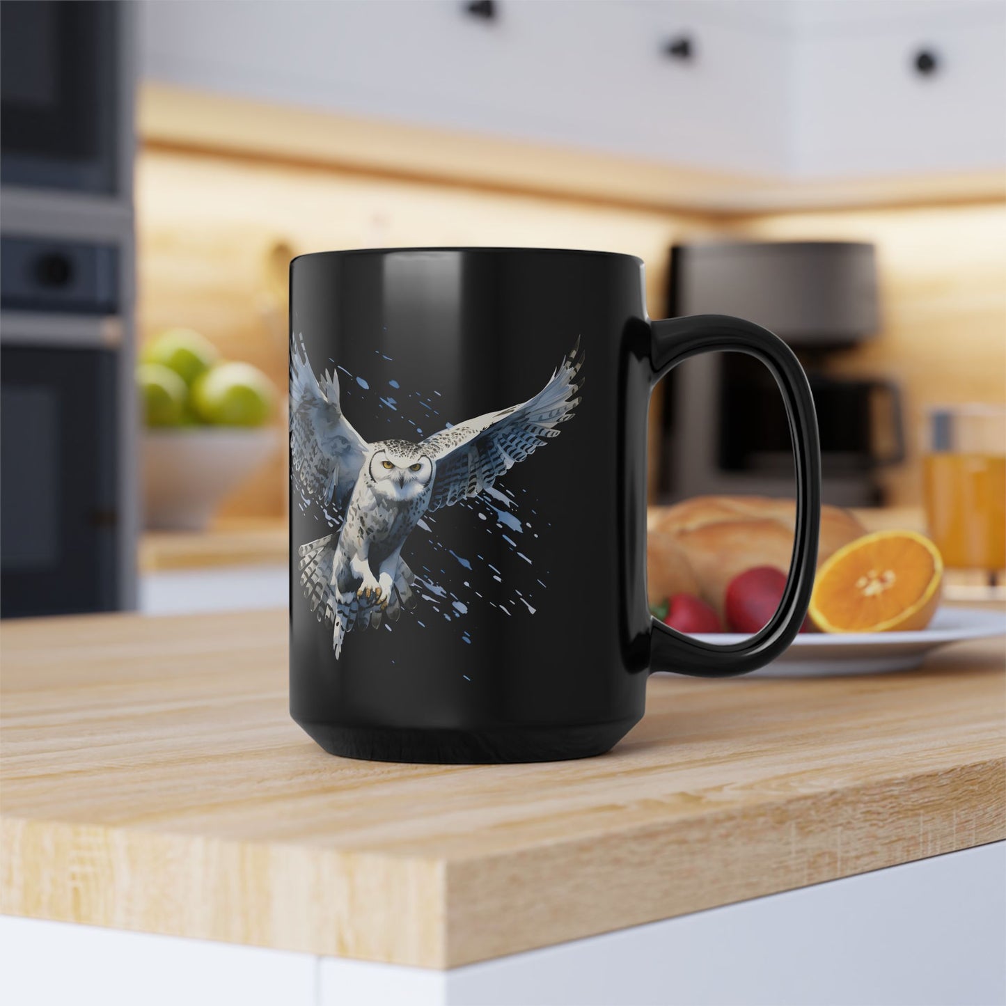 Owl-Inspired Black Mug, 15oz
