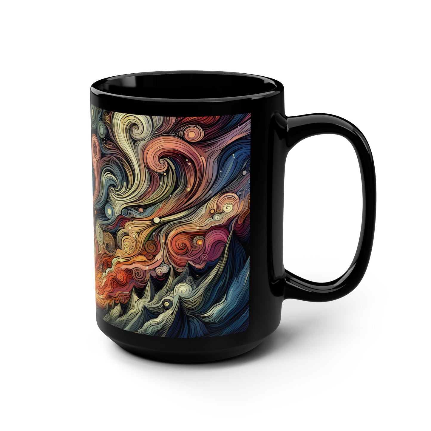 Cosmic Sunset Swirl Mug - 15oz Black Mug