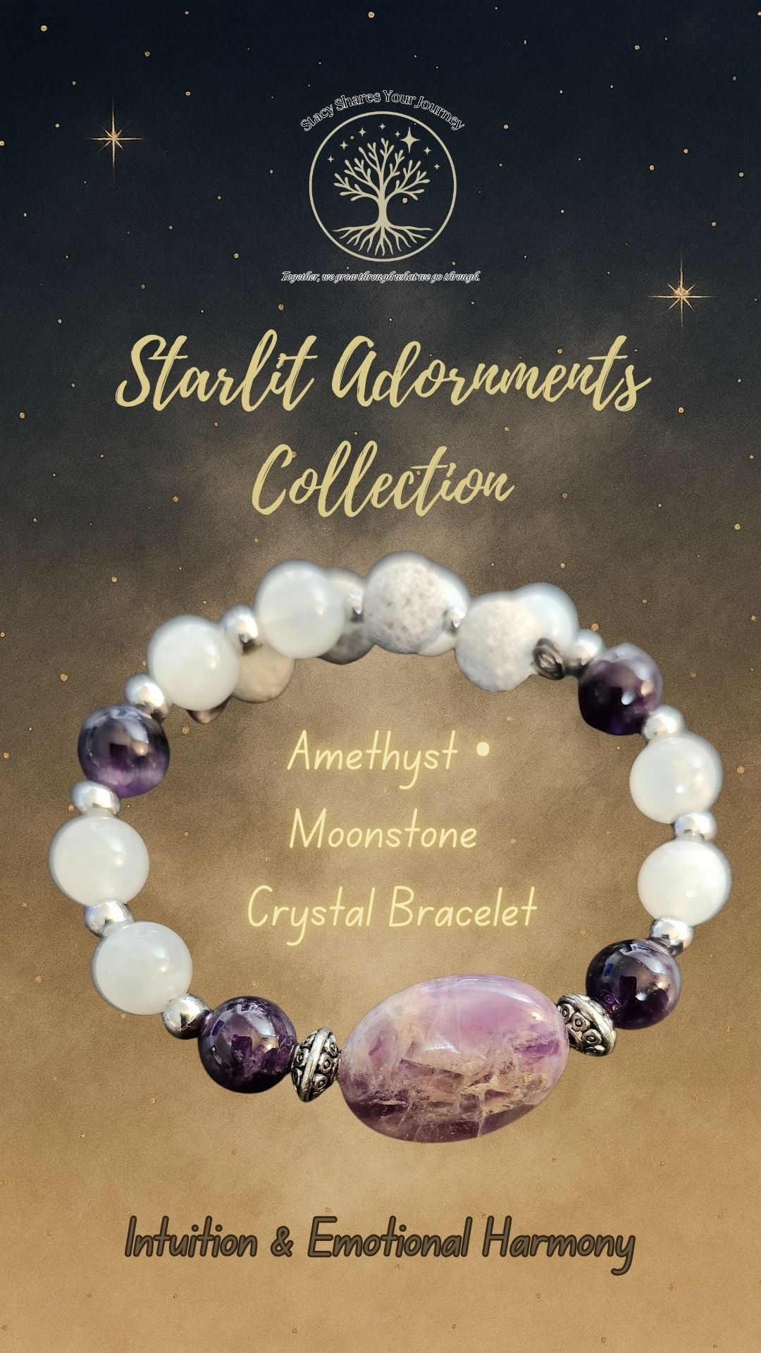 Amethyst • Moonstone Crystal Bracelet | Intuition & Emotional Harmony