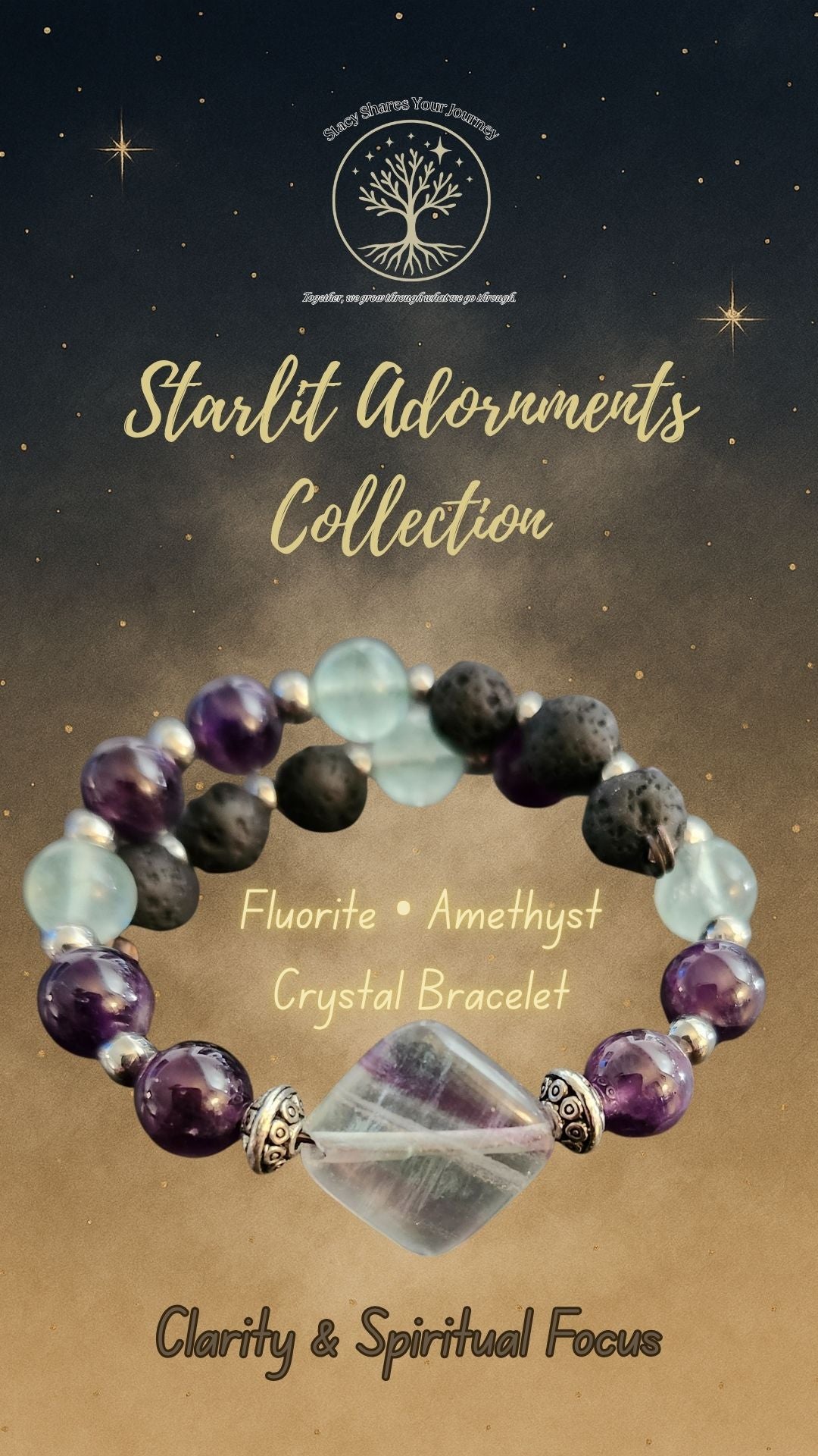 Fluorite • Amethyst Crystal Bracelet | Clarity & Spiritual Focus