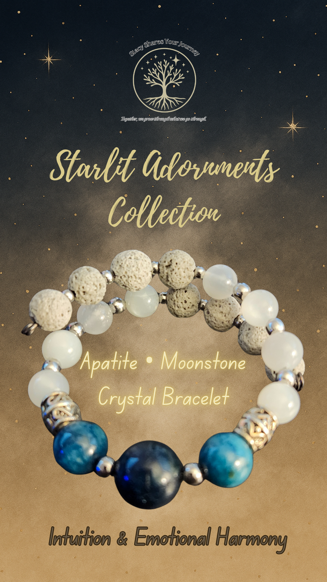 Apatite • Moonstone Crystal Bracelet | Intuition & Emotional Harmony