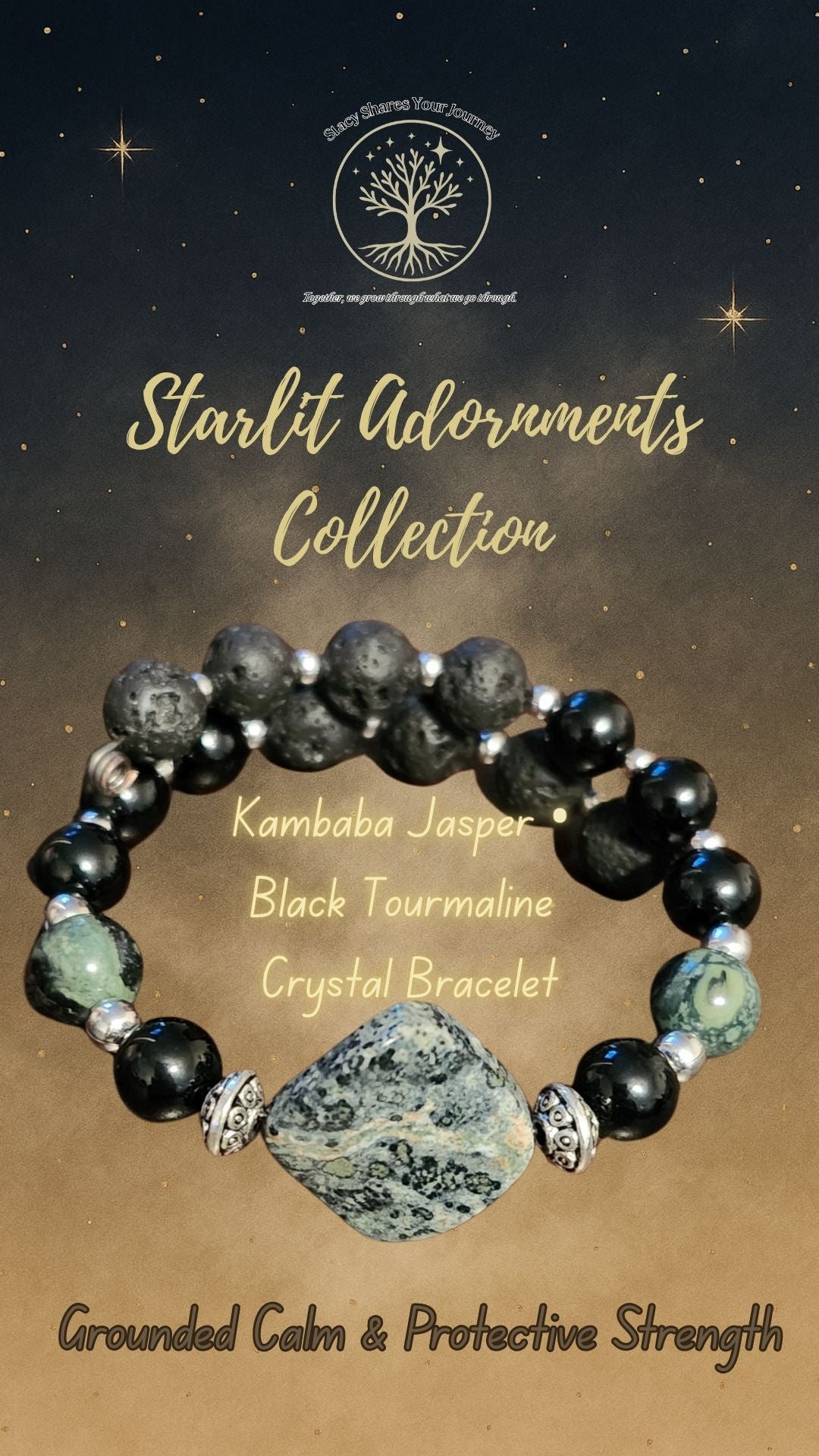 Kambaba Jasper • Black Tourmaline Crystal Bracelet | Grounded Calm & Protective Strength