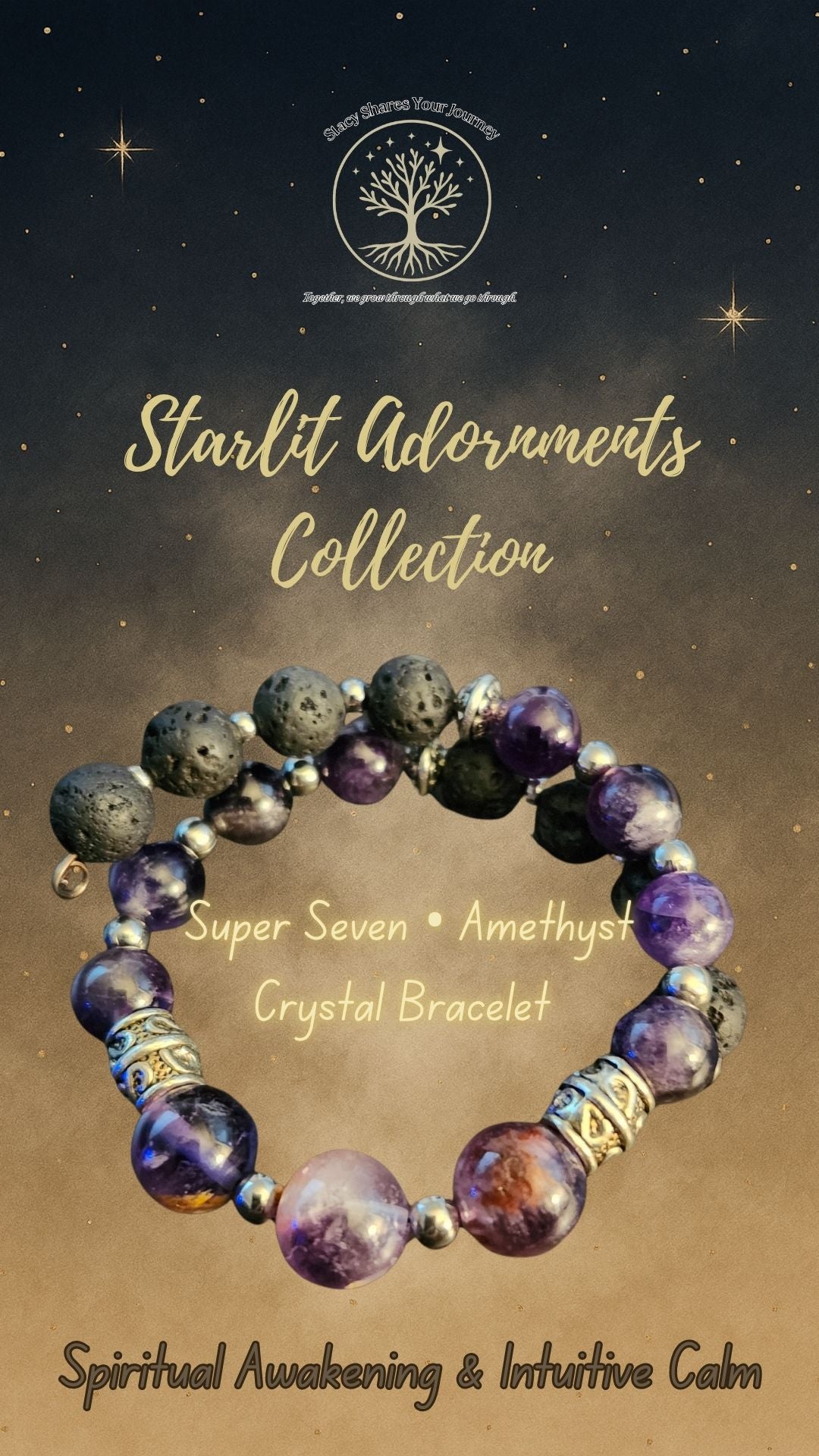 Super Seven • Amethyst Crystal Bracelet | Spiritual Awakening & Intuitive Calm