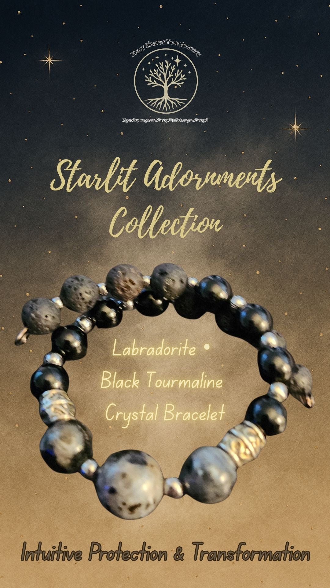 Labradorite • Black Tourmaline Crystal Bracelet | Intuitive Protection & Transformation