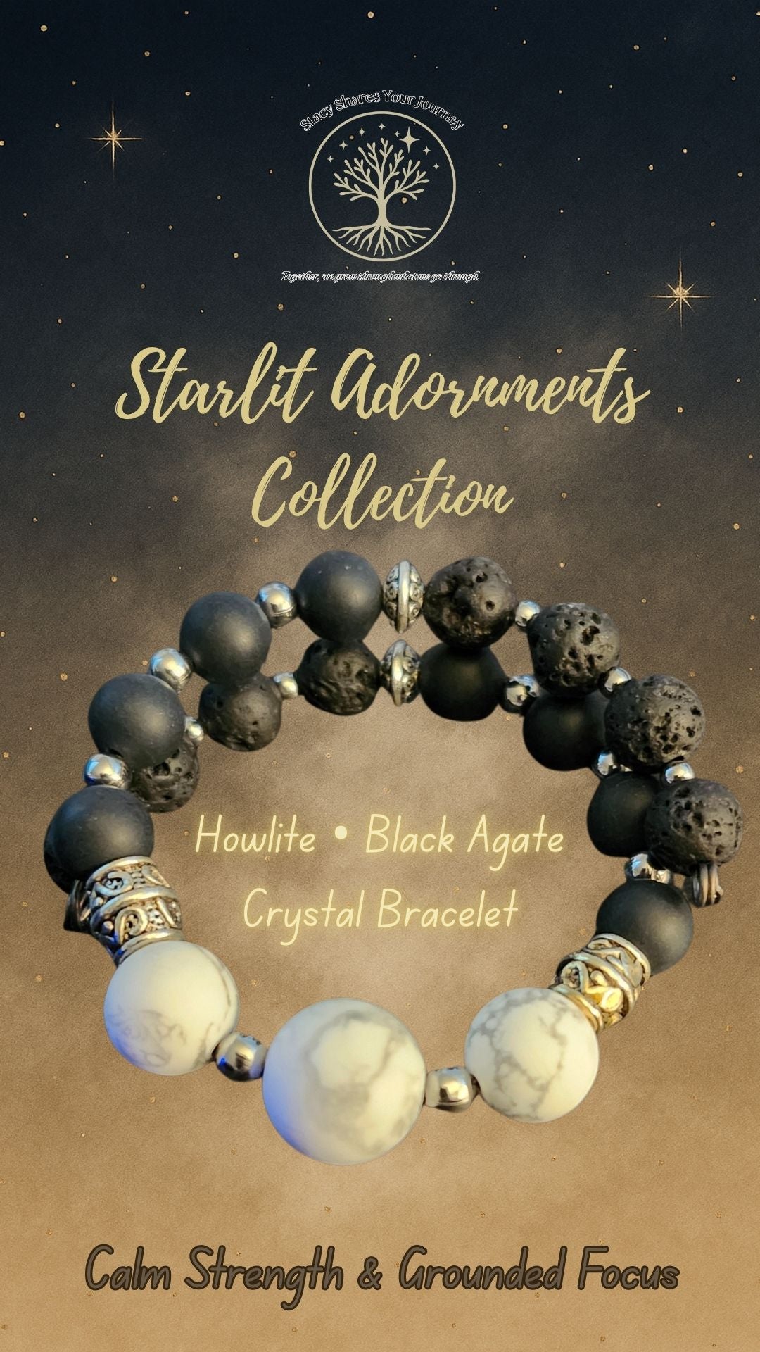 Howlite • Black Agate Crystal Bracelet | Calm Strength & Grounded Focus