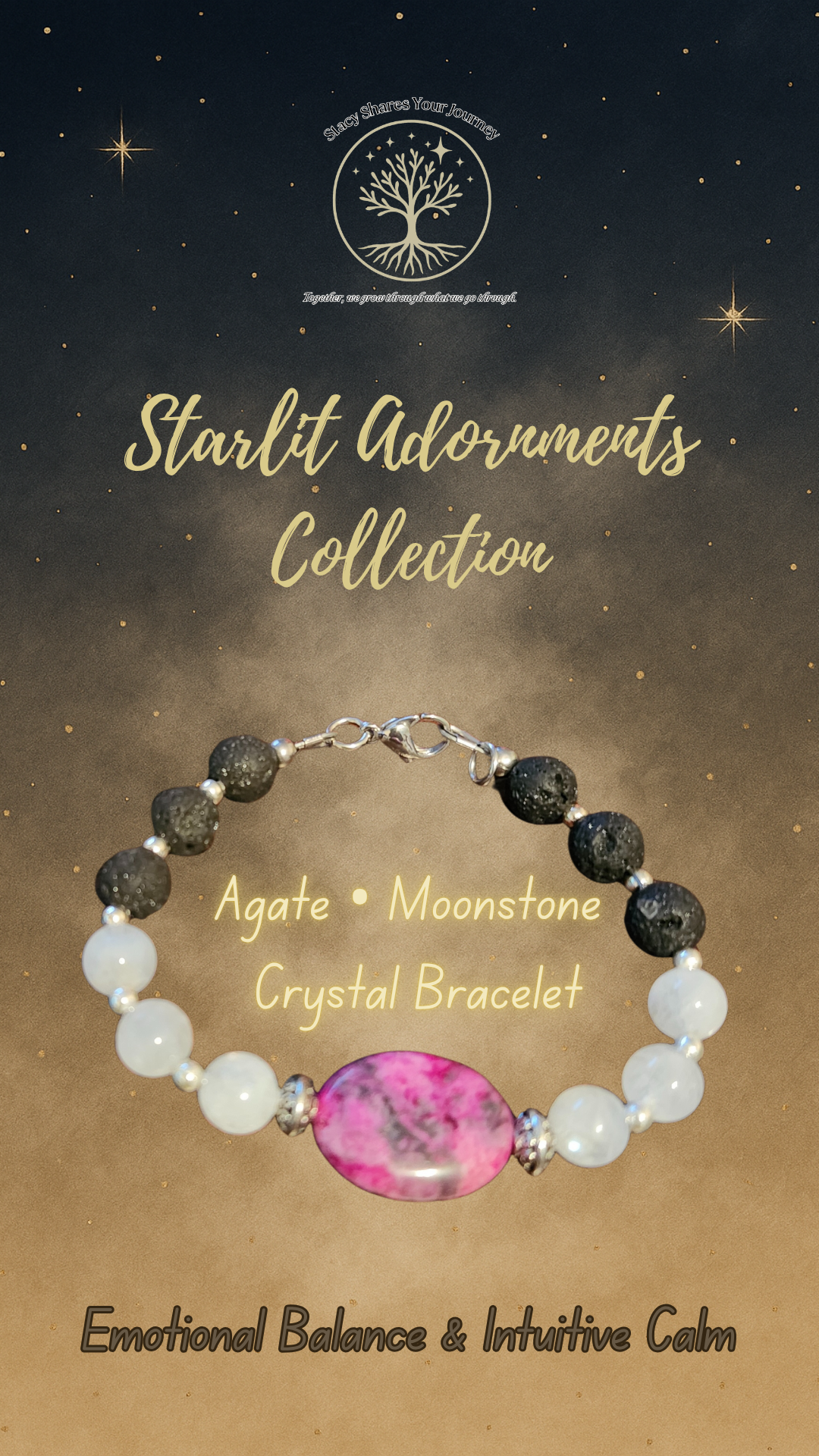 Agate • Moonstone Crystal Bracelet | Emotional Balance & Intuitive Calm