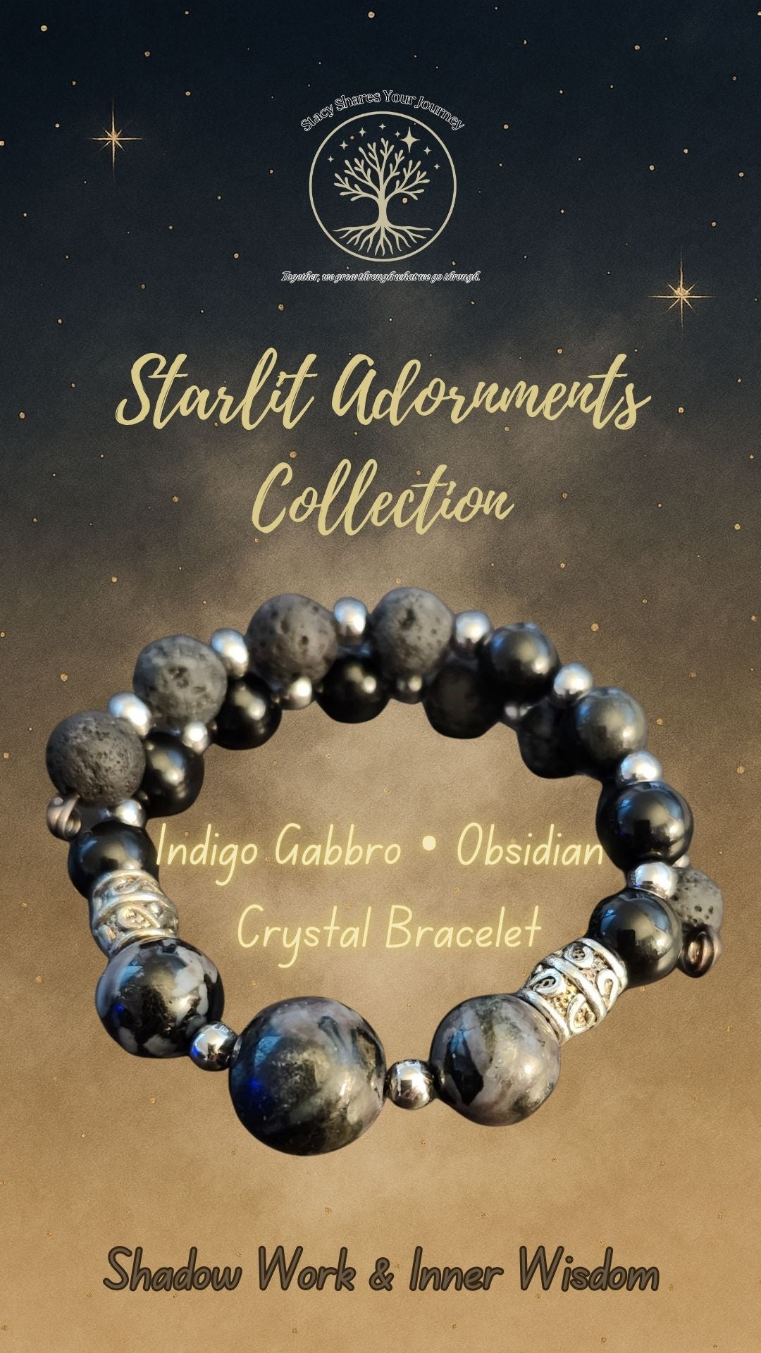 Indigo Gabbro • Obsidian Crystal Bracelet | Shadow Work & Inner Wisdom