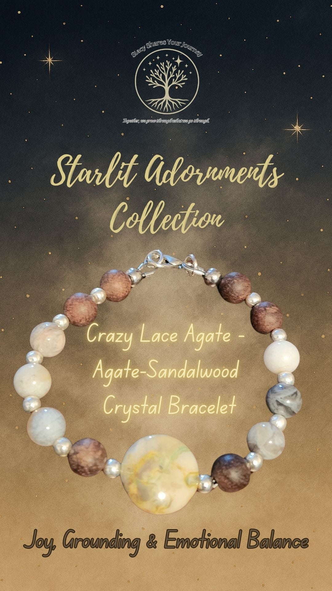 Crazy Lace Agate • Agate Crystal Bracelet with Sandalwood | Joy, Grounding & Emotional Balance