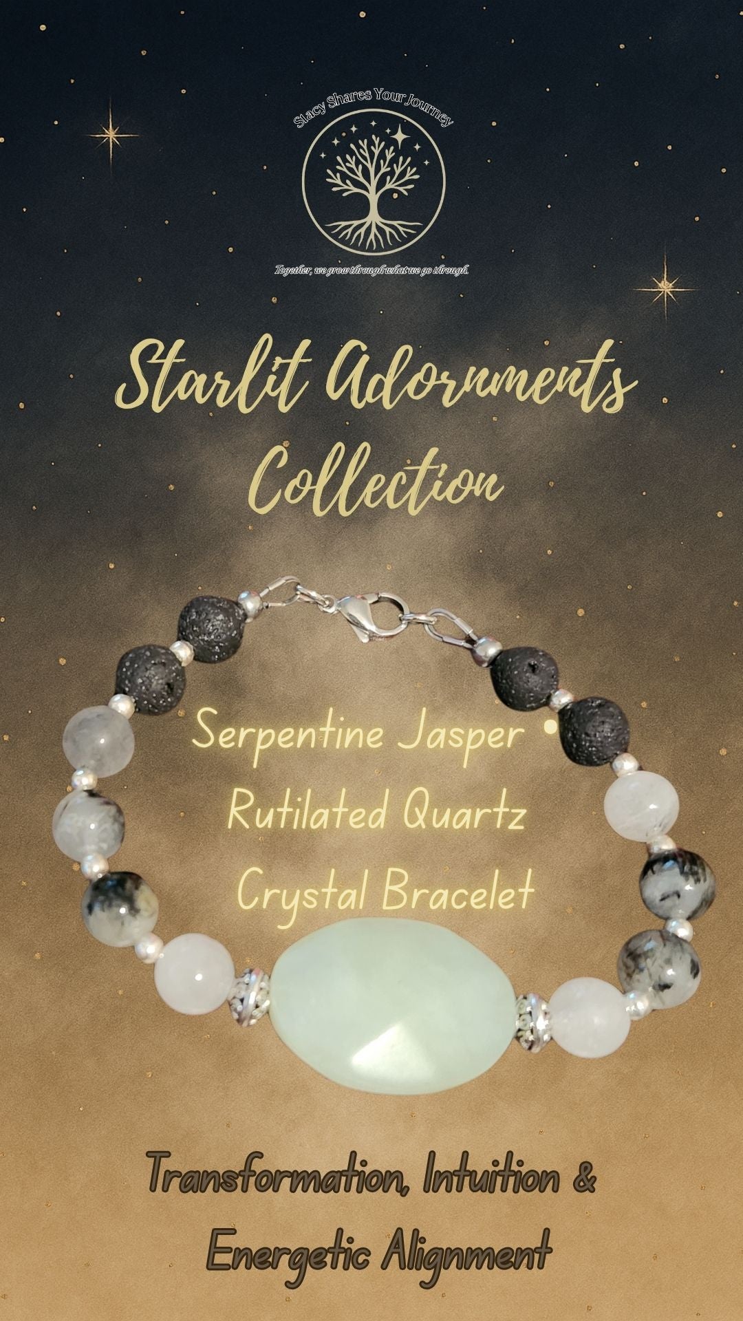 Serpentine Jasper • Rutilated Quartz Bracelet | Transformation, Intuition & Energetic Alignment