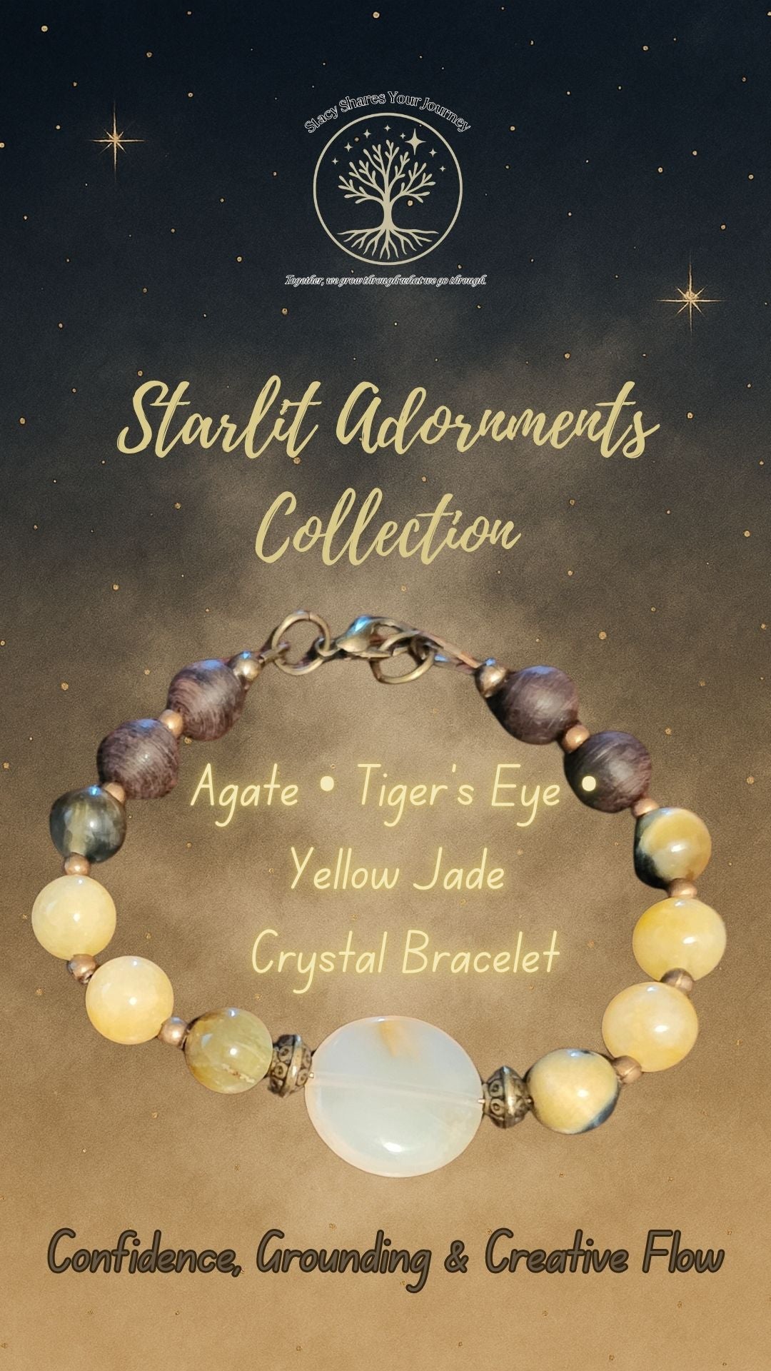 Agate • Tiger’s Eye • Yellow Jade Bracelet with Sandalwood | Confidence, Grounding & Creative Flow
