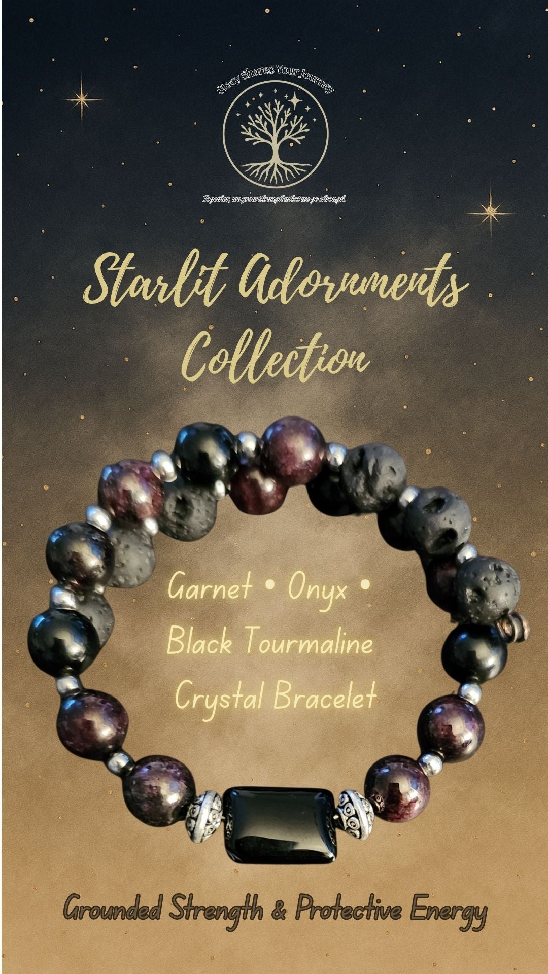 Garnet • Onyx • Black Tourmaline Crystal Bracelet | Grounded Strength & Protective Energy