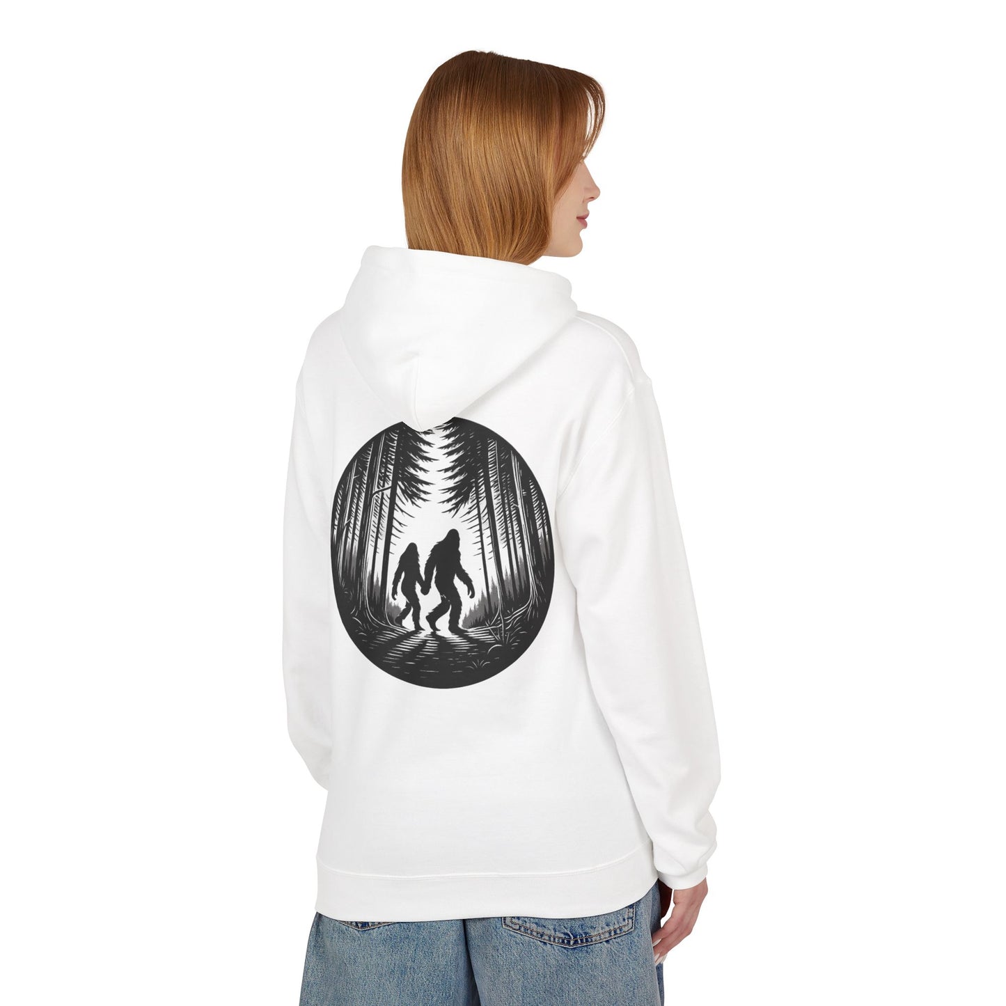 Mystical Bigfoot Couple Hoodie - Cozy Unisex Midweight Fleece Sweatshirt