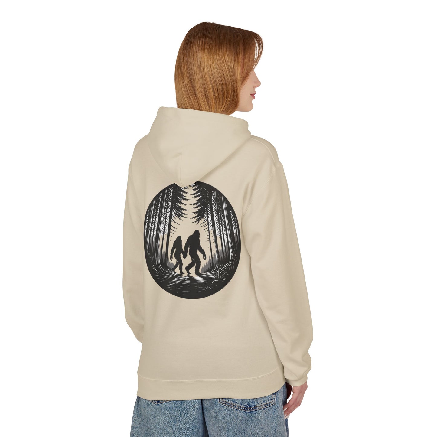 Mystical Bigfoot Couple Hoodie - Cozy Unisex Midweight Fleece Sweatshirt