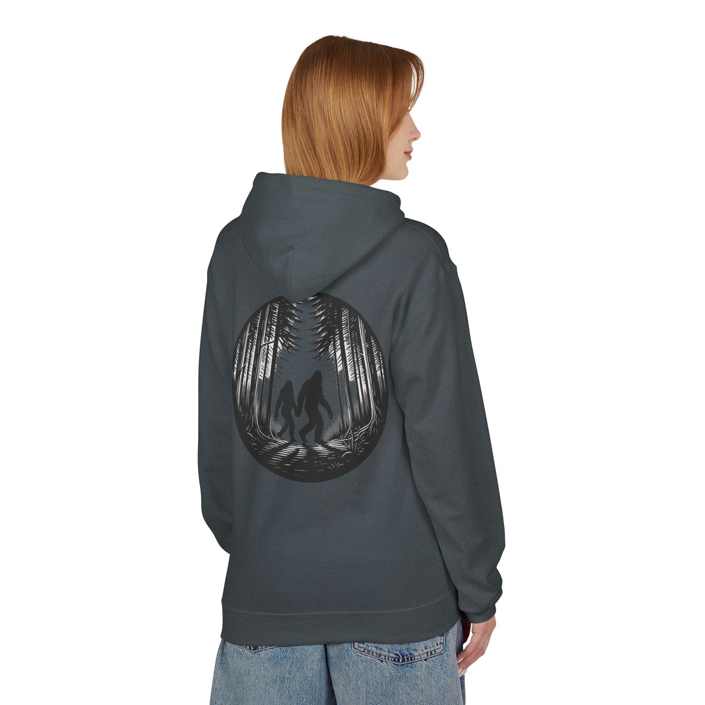 Mystical Bigfoot Couple Hoodie - Cozy Unisex Midweight Fleece Sweatshirt