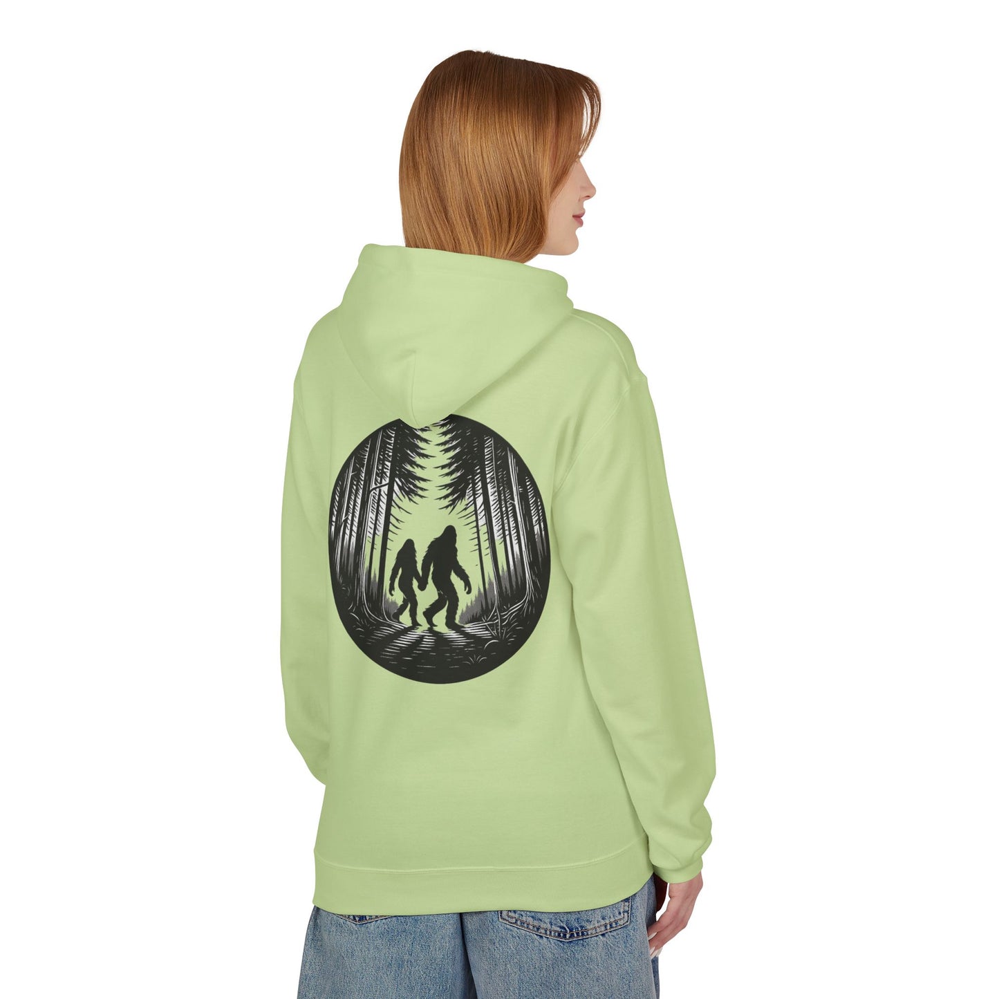 Mystical Bigfoot Couple Hoodie - Cozy Unisex Midweight Fleece Sweatshirt