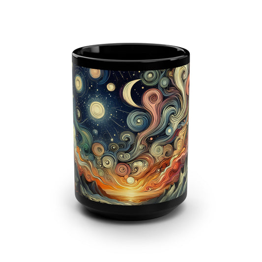 Cosmic Sunset Swirl Mug - 15oz Black Mug