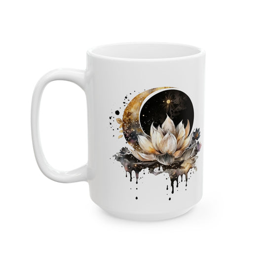 Celestial Moon Lotus Ceramic Mug 15oz.