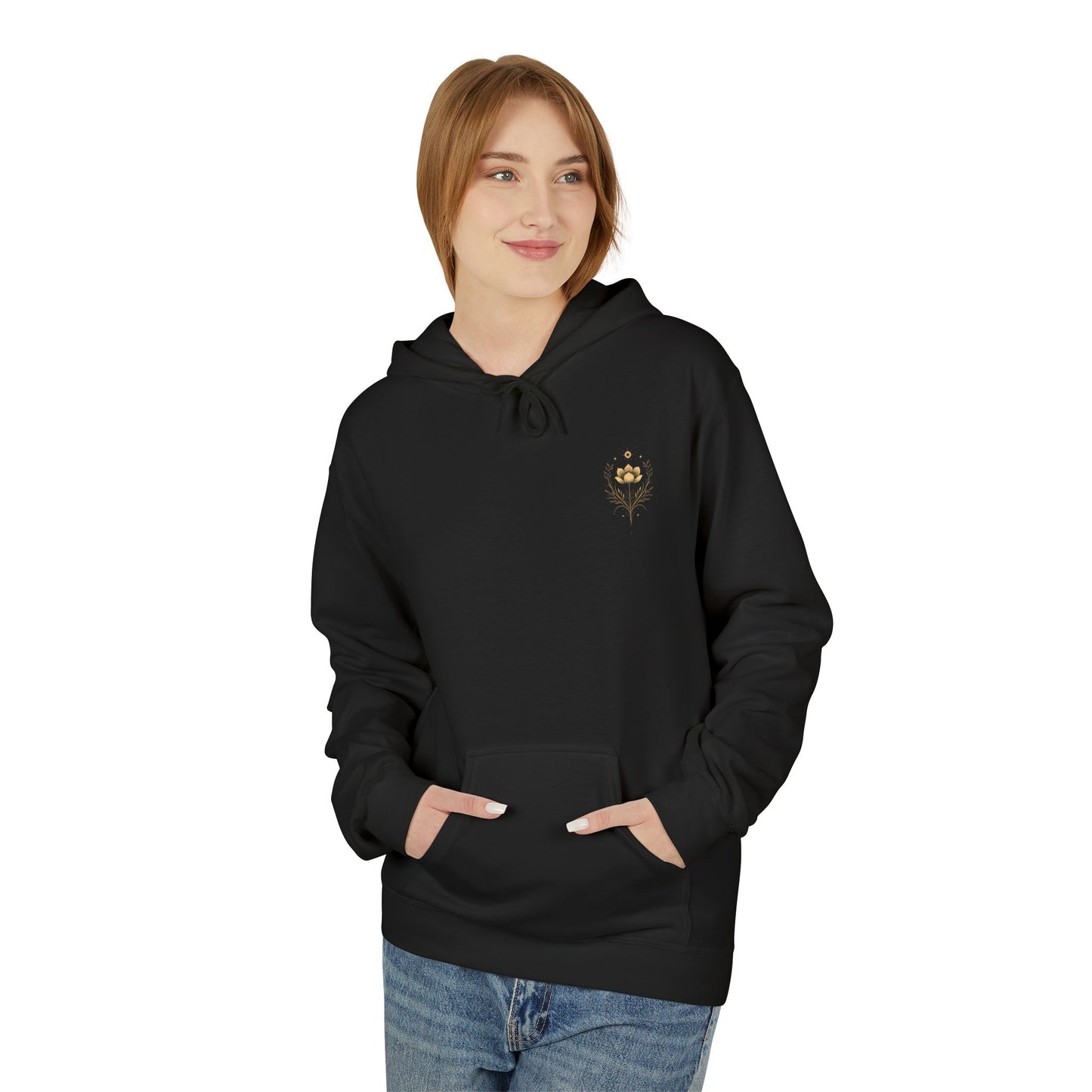 Golden Lotus Fleece Hoodie - Unisex Comfort