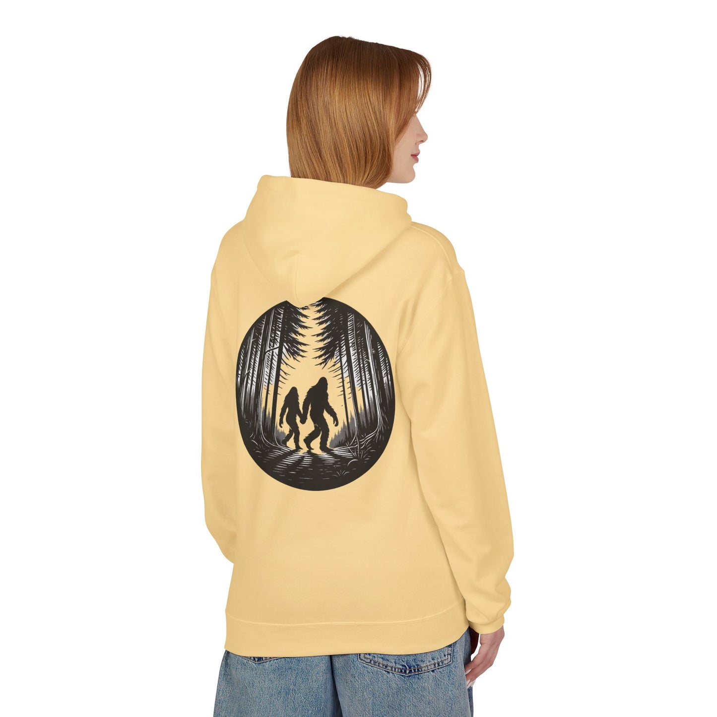 Mystical Bigfoot Couple Hoodie - Cozy Unisex Midweight Fleece Sweatshirt