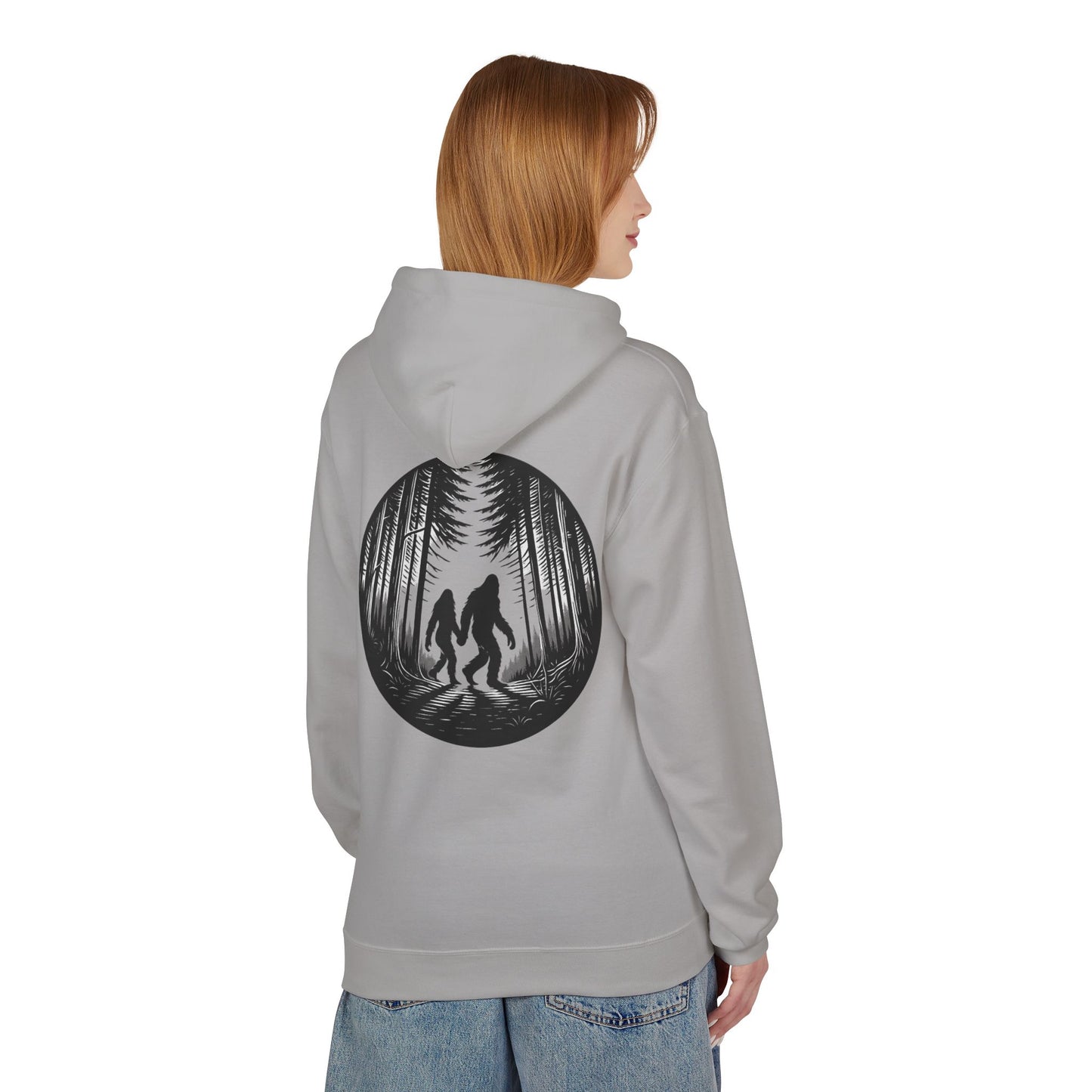 Mystical Bigfoot Couple Hoodie - Cozy Unisex Midweight Fleece Sweatshirt