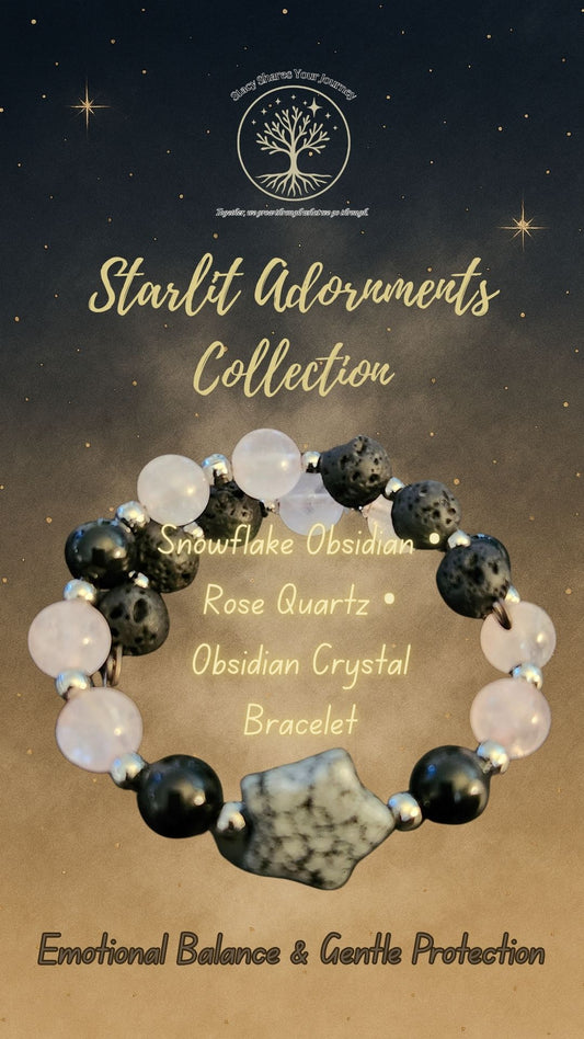 Snowflake Obsidian • Rose Quartz • Obsidian Crystal Bracelet