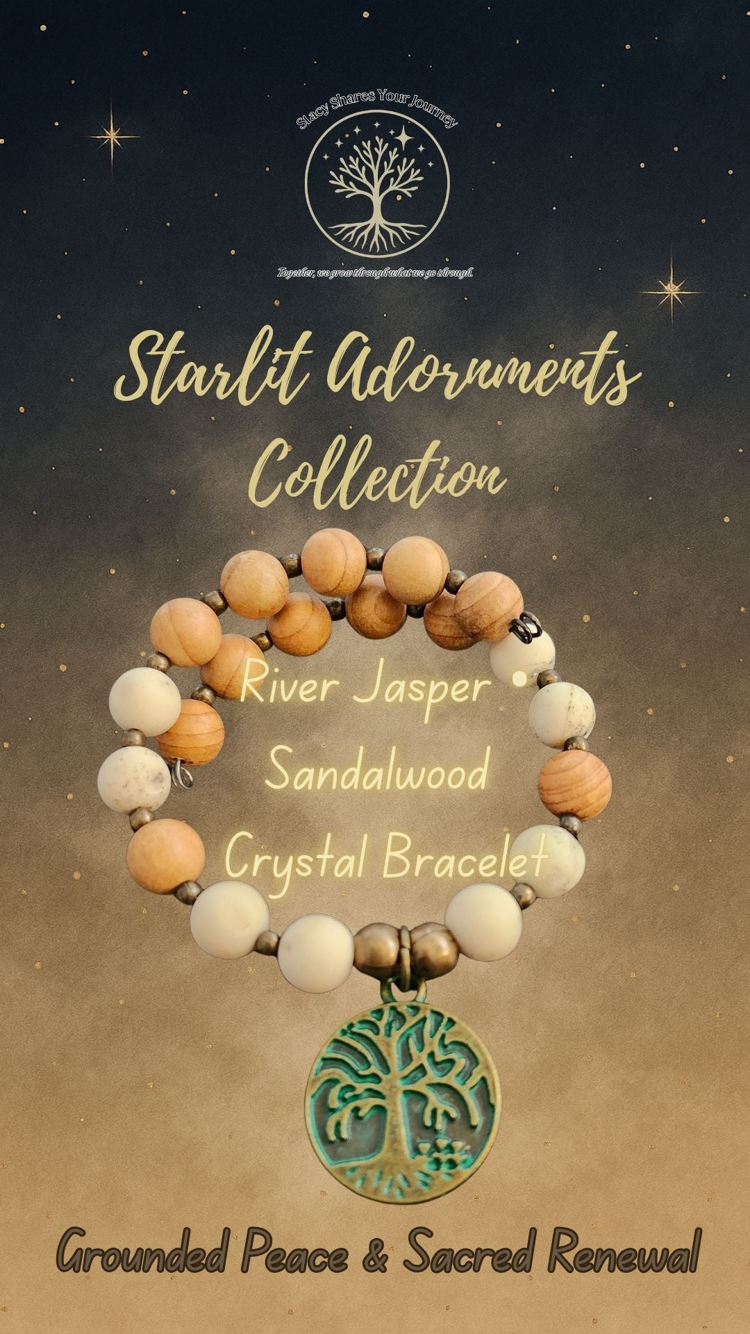 River Jasper • Sandalwood Crystal Bracelet with Tree of Life Charm | Grounded Peace & Sacred Renewal