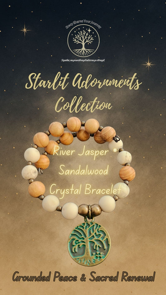 River Jasper • Sandalwood Crystal Bracelet with Tree of Life Charm | Grounded Peace & Sacred Renewal